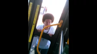 Crazy dude breaks window on bus