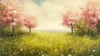 Springtime Cherry Blossom Landscape TV Art Oil Painting Screensaver Vintage Background