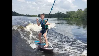 8 yr old crushes 1st time wake surfing