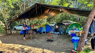 Montamos acampamento pescamos e fizemos feijão com courinho de porco e churrasco na beira do rio