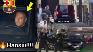 Yes 🔥, Hansi Flick meets Laporta in Barcelona after ARRIVAL ✌🏼, hotel car moves immediately...