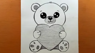 Como desenhar um lindo ursinho de pelúcia passo a passo, desenhos fáceis a lápis | Easy Drawings