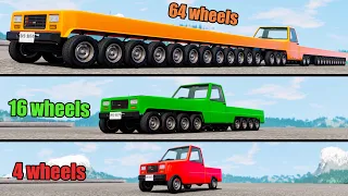 4 vs 16 vs 64 Wheels Car! #2 - Beamng drive