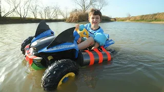 Hudson changed his Power Wheels into a boat | Tractors for kids