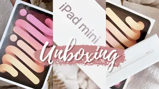 iPad Mini 6 Unboxing (pink) | Apple pencil, accessories, setup, aesthetic unboxing 🌸