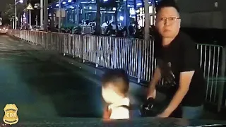 Dad & Son Fly Off Scooter After Hitting a Pothole