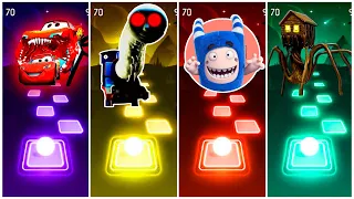 Thomas The Train exe vs Spider House Head vs Oddbobs vs Lightning Mcqueen Eater l Tiles Hop EDM Rush