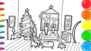 dessin et coloriage Simon le lapin sapin de noël / draw and color for kids #TT123