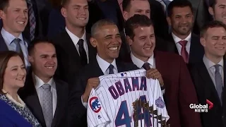 President Obama welcomes World Series champion Chicago Cubs for his last event as president