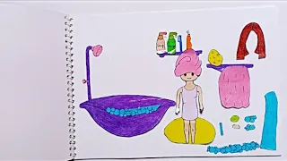 [💰paperdiy💰] Paper Doll Bathing || Paper Play || Music