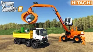 Farming Simulator 19 - HITACHI L140 Excavator With A Gripper Jaw Loads Scrap Metal Into A Truck