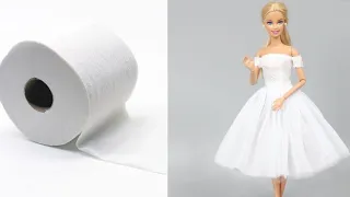 How to make Barbie Doll Dress/DIY Barbie Dresses with Tissue paper making easy in a minute/crafts