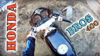 Завожу HONDA BROS 400 после зимы, без прикуривания не обошлось :)