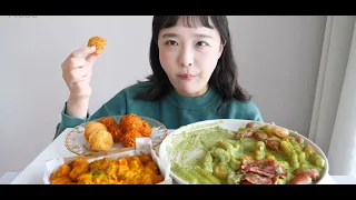 @나도Nado Basil cream tteokbokki🌿, carbo fire noodles rice balls, real sound, ASMR, eating sound