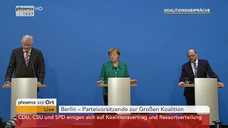 Angela Merkel, Martin Schulz und Horst Seehofer zur Einigung beim Koalitionsvertrag