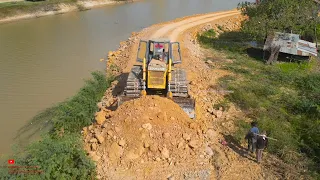 Ultimate Building Road Along The Main Canal Working With Heavy Zoomlion Dozer & Hyundai Dump Truck