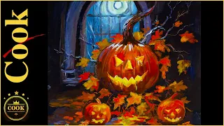 Easy Halloween Acrylic How To  Paint Church Yard Pumpkins with Ginger Cook