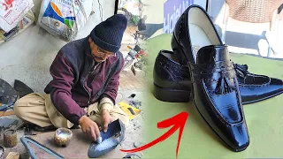 The amazing process of making handmade leather shoes for men with basics cobbler tools