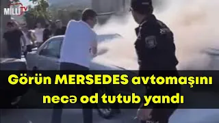 Baki şəhərində Mercedes markalı avtomobil yanıb ətrafında olan avtomobildə ziyan görub