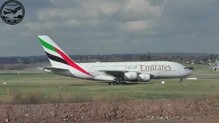 Full arrival Emirates A380 Reg A6-EOX  into Birmingham Airport