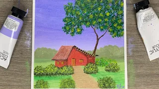 Acrylic Painting Tutorial / Simple Landscape Painting / Acrylic Painting for Beginners