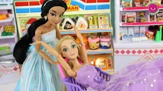 Rapunzel y Jasmín Diversión en el Supermercado 🤩 Mis muñecas Princesas Disney