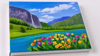 How to paint spring lake | Landscape painting for beginners | Aham Art