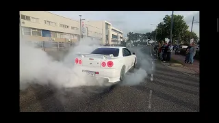 Cars leaving car show (Burnouts, Drifting & Flame Spiting) Go Japan 2023