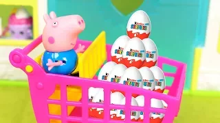 ❤ PEPPA PIG ❤ George se lleva un montón de huevos kinder | Vídeos de juguetes español