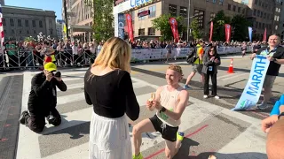 WATCH: Cleveland Marathon 2024 champion Will Loevner gets engaged after crossing finish line.