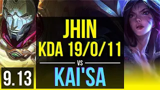 JHIN & Pyke vs KAI'SA & Rakan (ADC) | KDA 19/0/11, 1200+ games, Legendary | EUW Master | v9.13