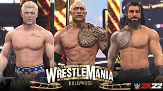 WWE 2K22 : ROMAN REIGNS VS ROCK VS CODY RHODES TRIPLE THREAT FOR WWE UNIVERSAL CHAMPIONSHIP .