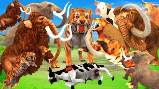 Giant Tiger Attack 10 Cow Buffalo Saved by 10 Mammoth Elephant vs Sabertooth | Animal Revolt Tv