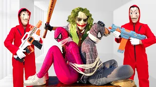 TEAM SPIDER-MAN Nerf War vs BAD GUY TEAM || Rescue PINK and BLACK HERO From JOKER ( Live Action )