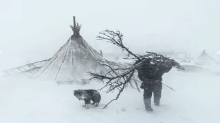 -29C Extreme Winter Camping in Alaska Solo Hot Tent Winter Camping in Snow Storm, ASMR