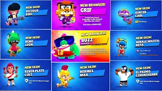 All New Brawlers+ Skins Unlocking Animations in Brawl Stars,(Buzz+Griff)