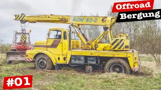 13 Tonnen Mobilkran im Matsch festgefahren, Bergung Teil 1