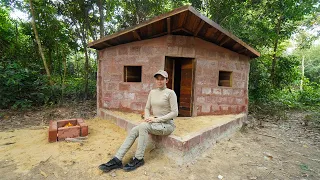 Crafting Complete Brick Bushcaft Shelter With Wooden Roof In Wild