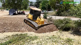 Impressive Activities Operating Komatsu Dozer DR51PX Pushing Rocks Soil | 5 Ton Dump Truck Unloading