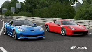 Forza 7 Drag race: Corvette C6 ZR1 vs Ferrari 458 Italia