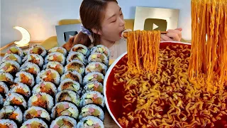 ASMR In Korea, we often eat gimbap and ramen | Buldak Ramen stew, gimbap MUKBANG