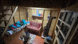 Winter Camping in a Wooden House with My Dog - Off-Grid Wooden Cabin