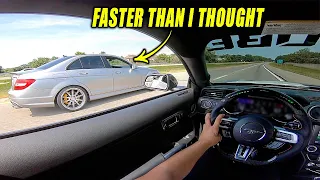 MODIFIED C63 AMG RACES MY MUSTANG GT!