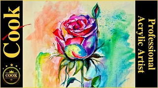 How to Paint a Rose Using  Derwent Inktense Pencils and acrylics  for Watercolor Effect  on Canvas
