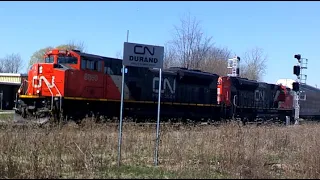 CN Autorack + Intermodal Train Passes Through Durand