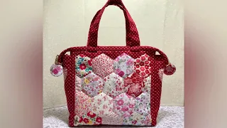 六角形のピースを並べて作るパッチワークバッグ　Patchwork bag made by arranging hexagonal pieces