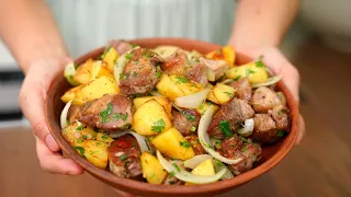 The most delicious meat with potatoes in a pan! A very simple and delicious recipe