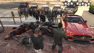 GTA 5  Franklin & Lamar's FIVE STAR Cop Battle Escape From Police Station (Chase/Helicopter Escape)