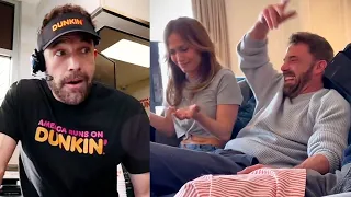 Watch Jennifer Lopez and Ben Affleck laugh as they watch their own Dunkin' Super Bowl Ad
