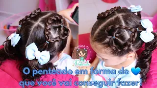 O penteado infantil em forma de coração que toda mamãe vai conseguir fazer! #penteadocoração